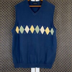 Van Heusen Mens Sleeveless Blue V Neck Pullover Sweater Size Medium